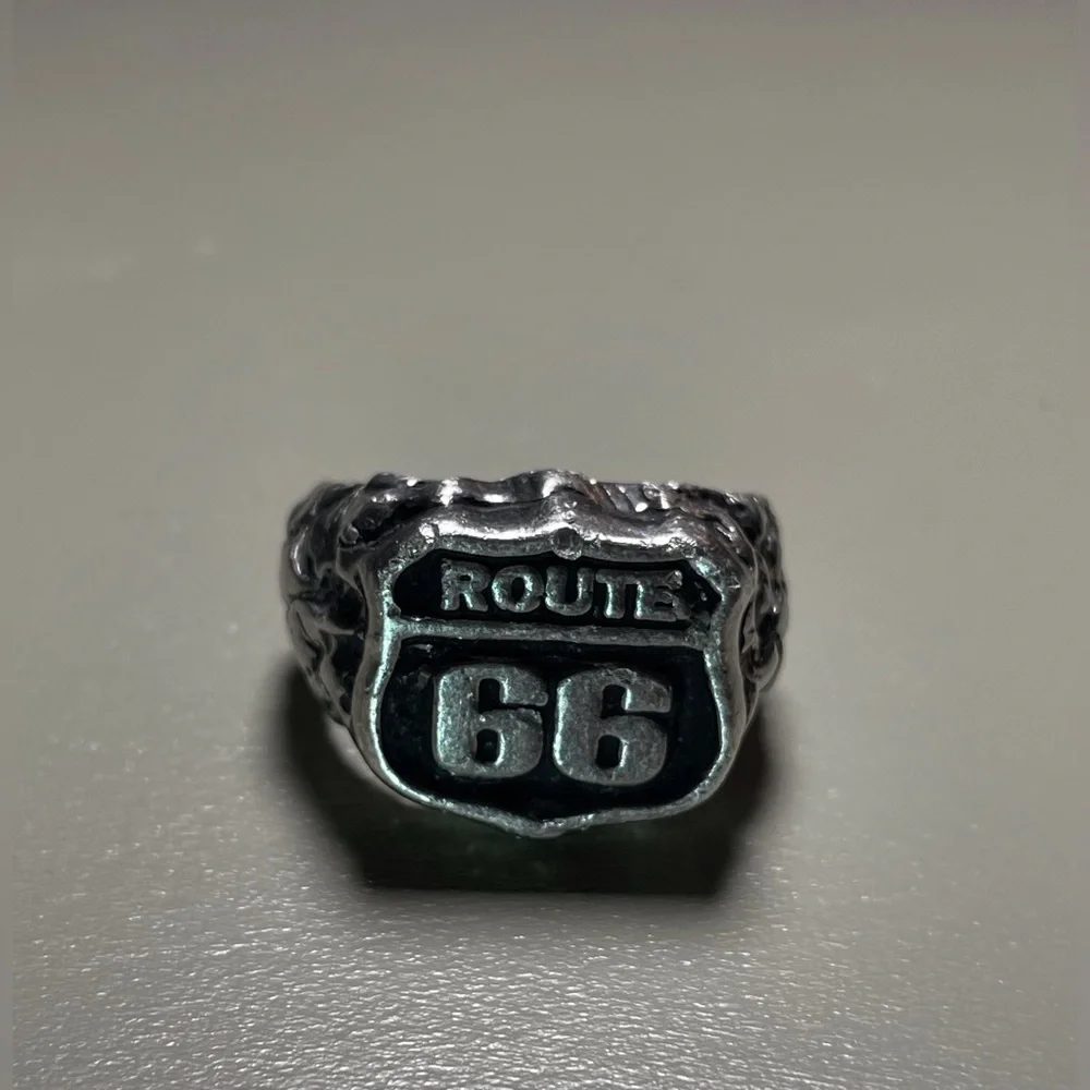 Route 66 Men's Ring -Hand Carved Pewter Biker's‎ Very Heavy Ring Size 9